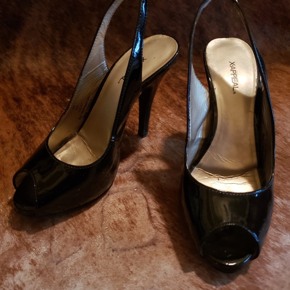 Faux leather black heels
